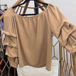 SHEIN Tan Ruffled Sleeve Blouse